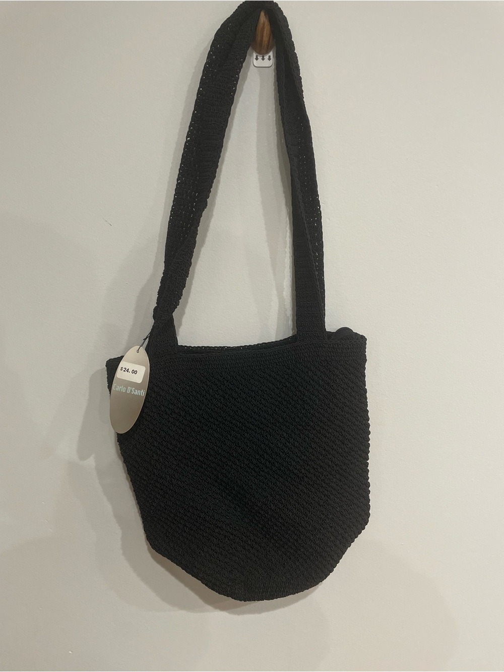 New With Tag Carlo D’Santi Black Woven Shoulder Bag Crochet Look
